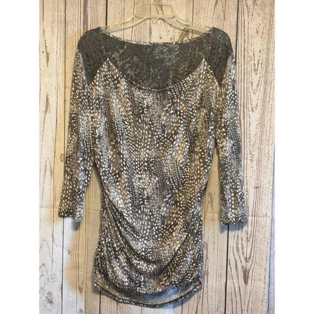 Maurice’s Gray & White Gathered Sides lace Detail Office Casual Top Size XL